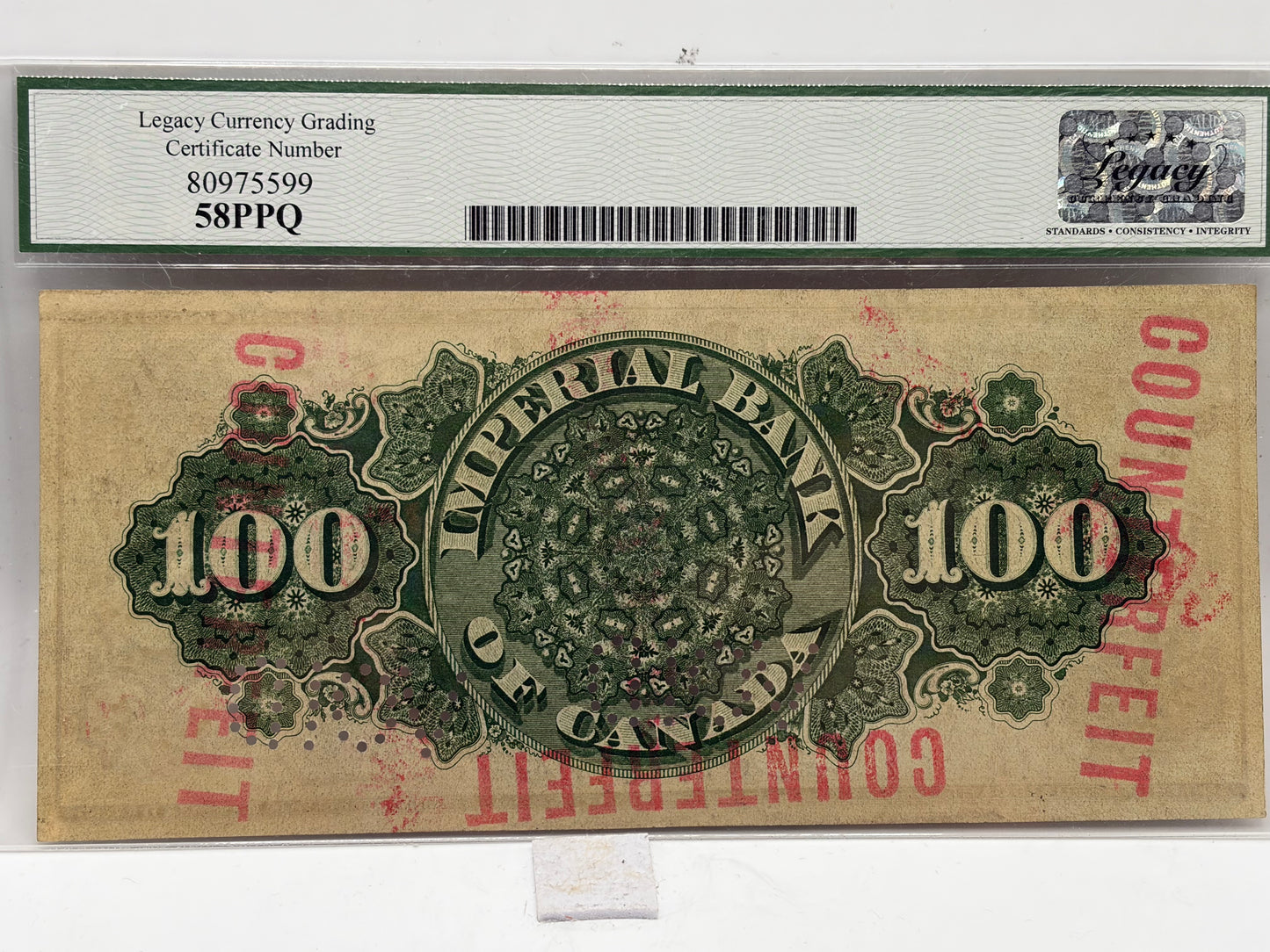 1917 Imperial Bank of Canada $100 Counterfeit Note – Charlton 375-16-24C | Legacy 58 PPQ Choice About New