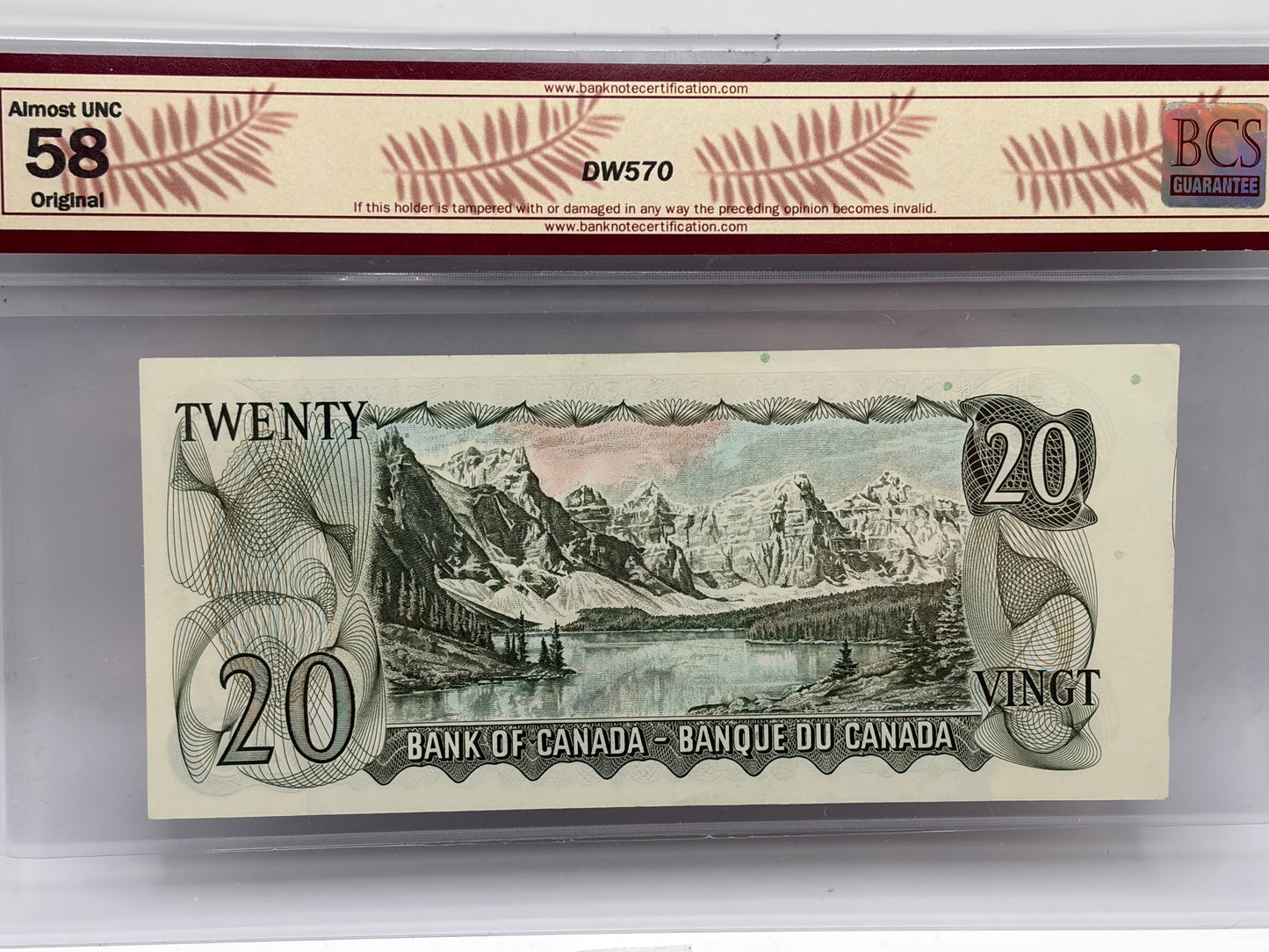 1969 Bank of Canada $20 Cut-Off Size Error – BC-50b-E25a-i | BCS AU-58 Original | Lawson–Bouey