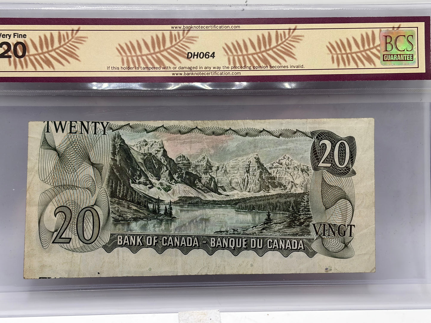 1969 Bank of Canada $20 Cut Out of Register Error – BC-50b-E25-i | BCS VF-20 | Lawson–Bouey