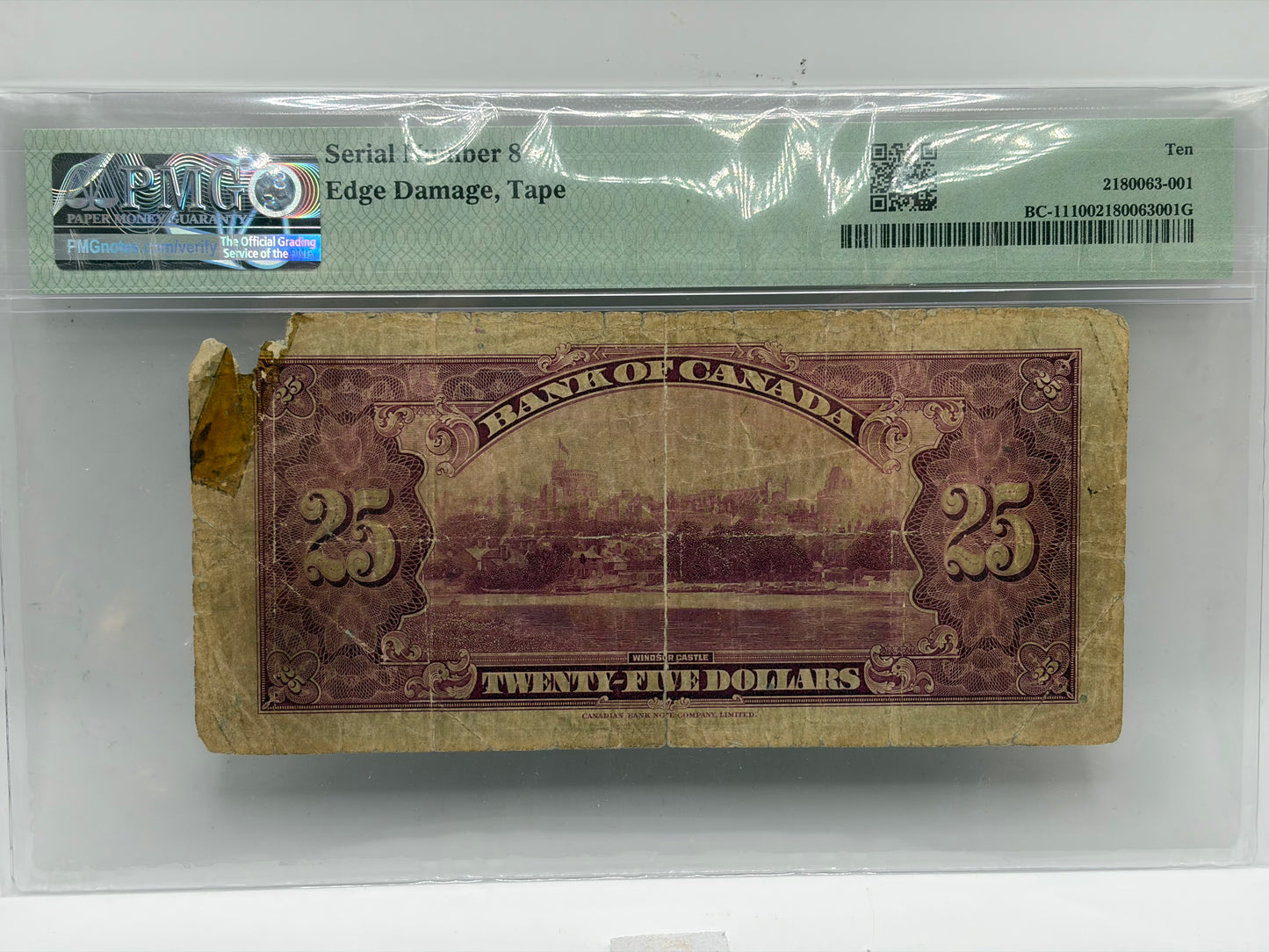 1935 Bank of Canada $25 Commemorative Note – Serial Number 8 | BC-11 | PMG VG-10