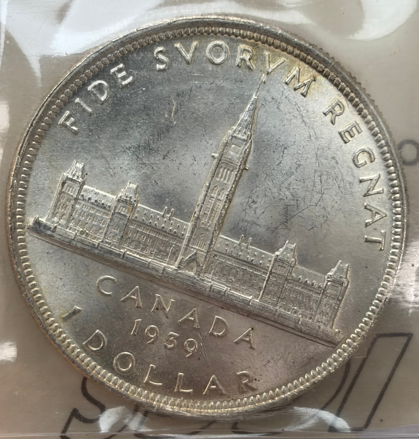 1939 Canada Silver Dollar | ICCS MS-64 | Parliament Building “Fide Svorum Regnat” Dollar | Near Gem Silver Coin