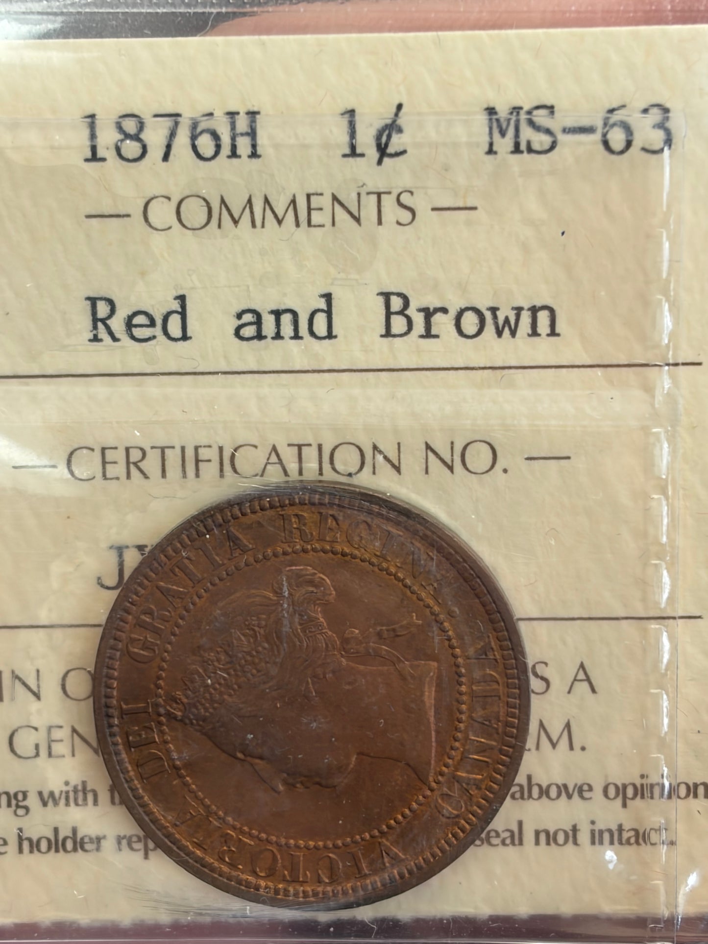 1876-H Canada Large Cent | ICCS MS-63 Red & Brown | Victorian Penny | Heaton Mint