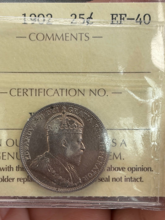 1902 Canada Silver 25 Cents Quarter | ICCS EF-40 | King Edward VII | Certified