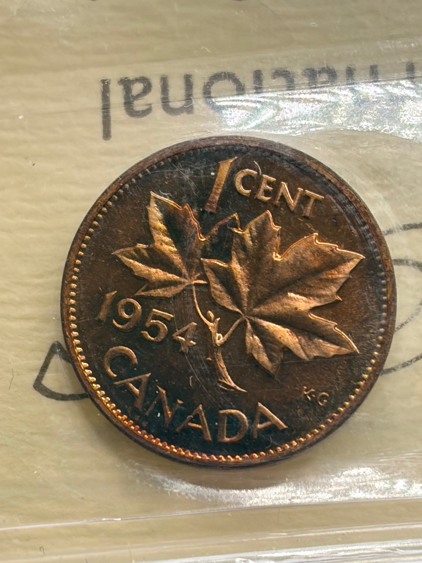 1954 Canada 1 Cent Penny SF | ICCS PL-65 Red | Gem Proof-Like Shoulder Fold Cent