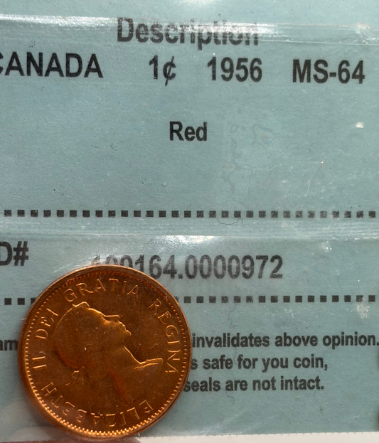 1956 Canada 1 Cent Penny | CCCS MS-64 Red | Brilliant Uncirculated Bronze Cent