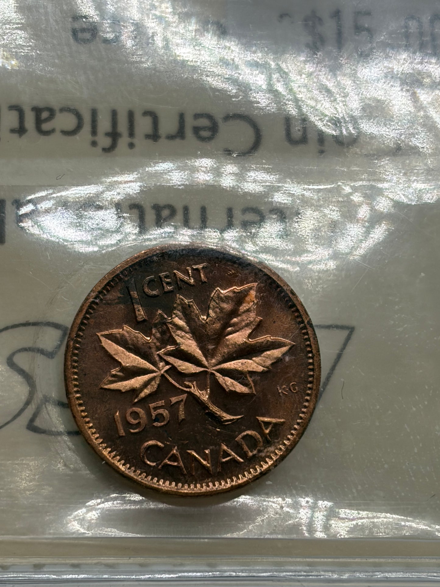 1957 Canada 1 Cent Penny | ICCS MS-64 Red | Brilliant Uncirculated Bronze Cent