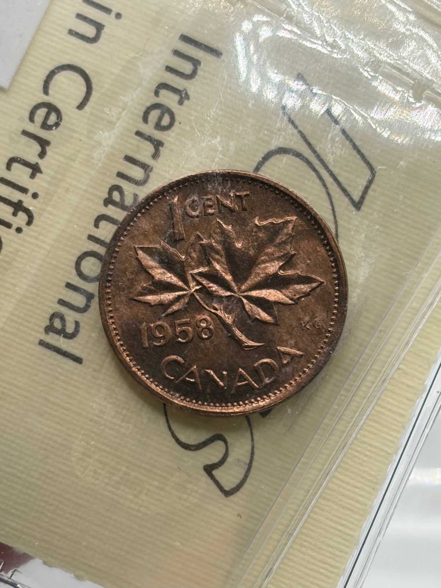 1958 Canada 1 Cent Penny | ICCS MS-65 Red | Gem Brilliant Uncirculated Bronze Cent