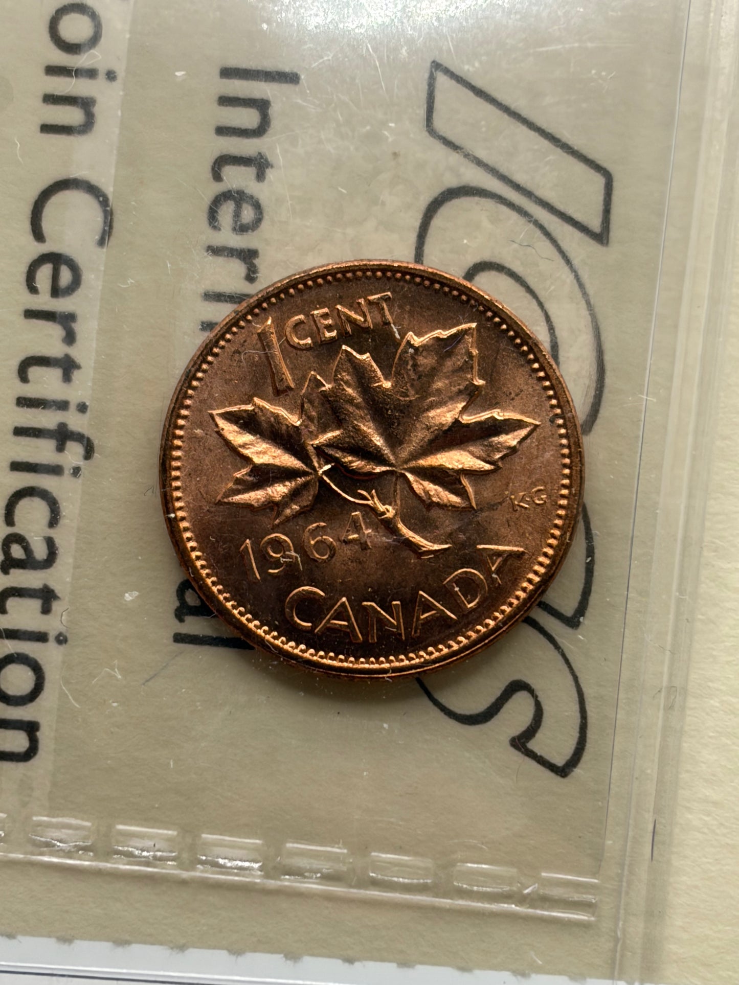1964 Canada 1 Cent Penny | ICCS MS-64 Red | Brilliant Uncirculated Bronze Cent