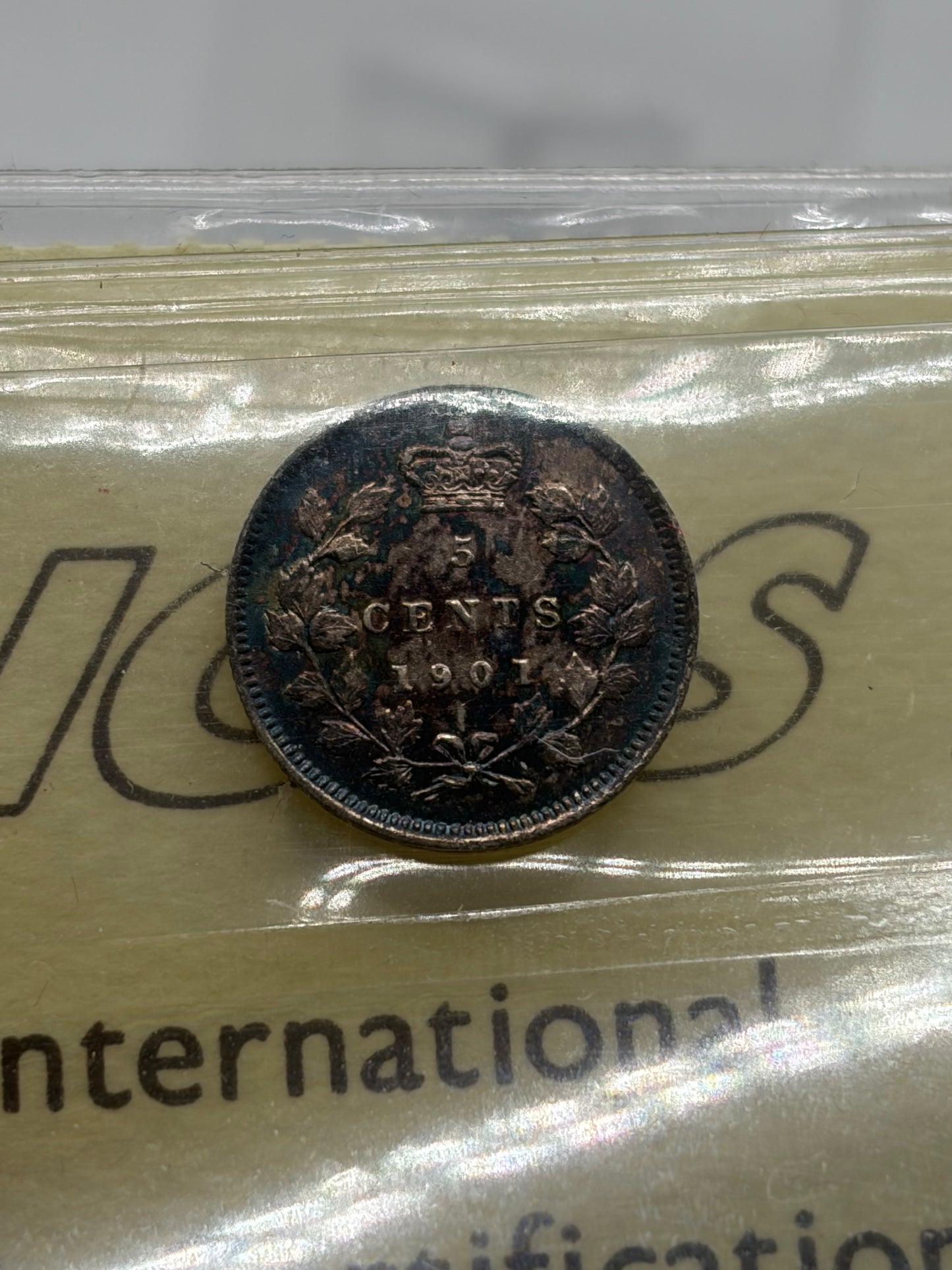 1901 Canada 5 Cents Silver | ICCS EF-40 | Queen Victoria Silver Five Cent Coin
