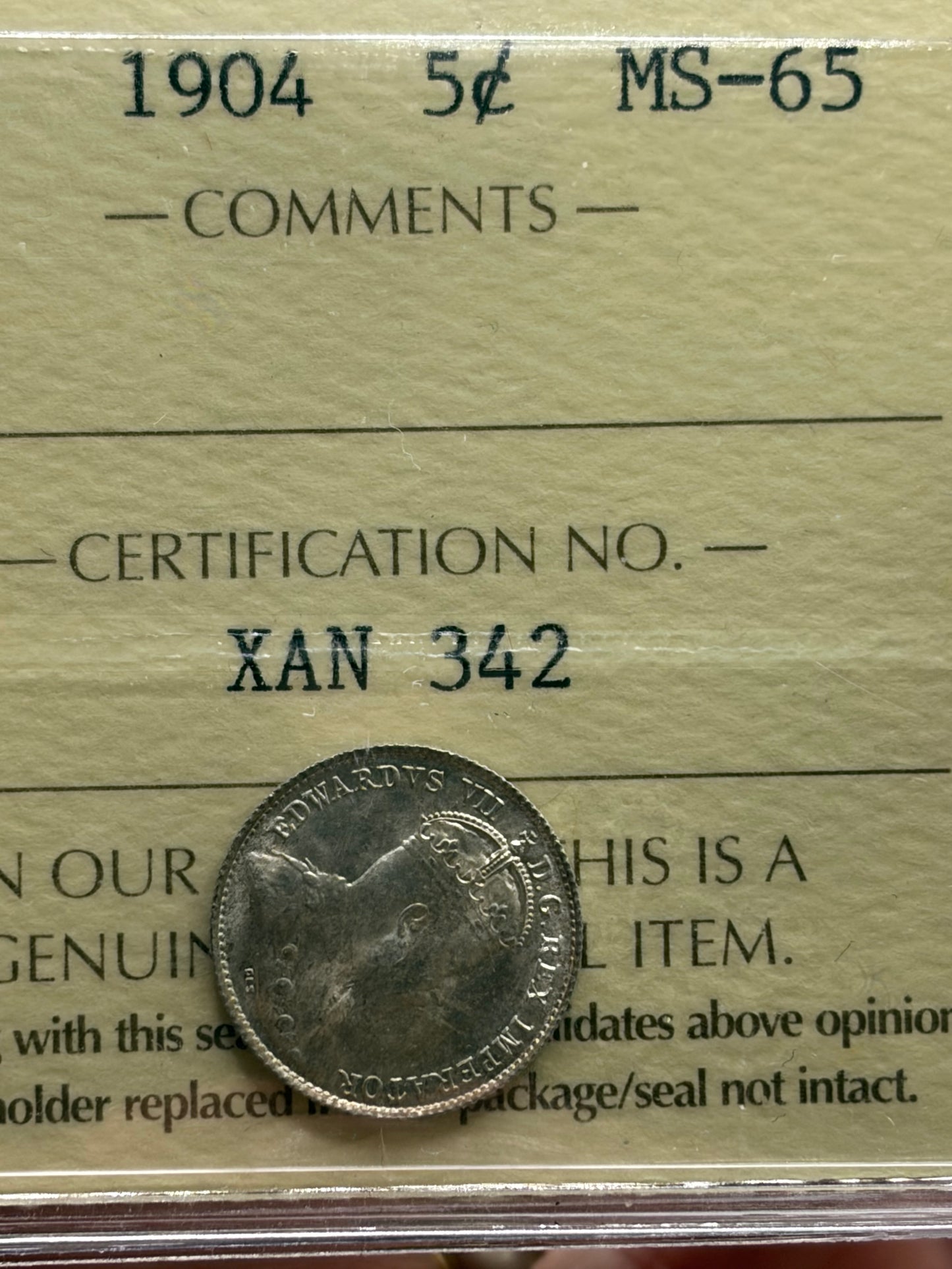 1904 Canada 5 Cents Silver | ICCS MS-65 | King Edward VII Gem Mint State