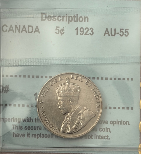 1923 Canada 5 Cents | CCCS AU-55 | King George V Nickel