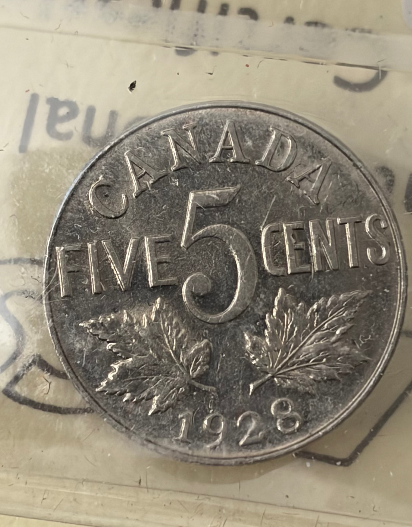 1928 Canada 5 Cents | ICCS AU-50  | George V Nickel