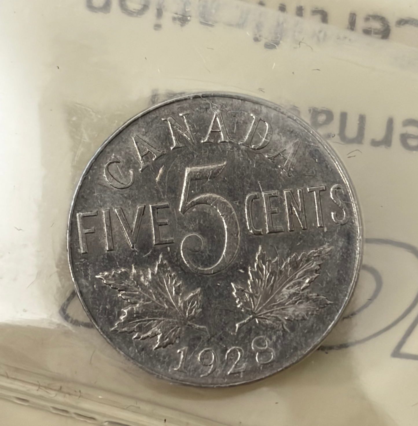 1928 Canada 5 Cents | ICCS AU-55  | King George V Nickel