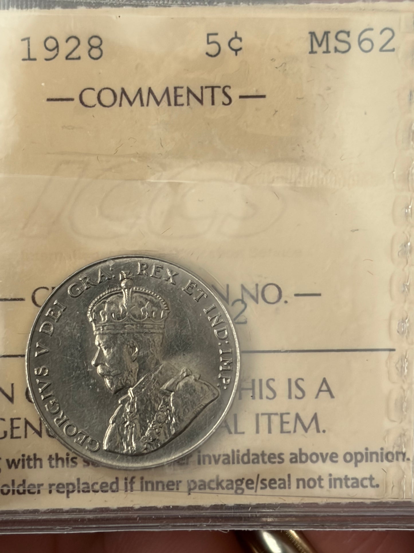 1928 Canada 5 Cents | ICCS MS-62 | King George V Nickel. Strong 8 Bead Strike!