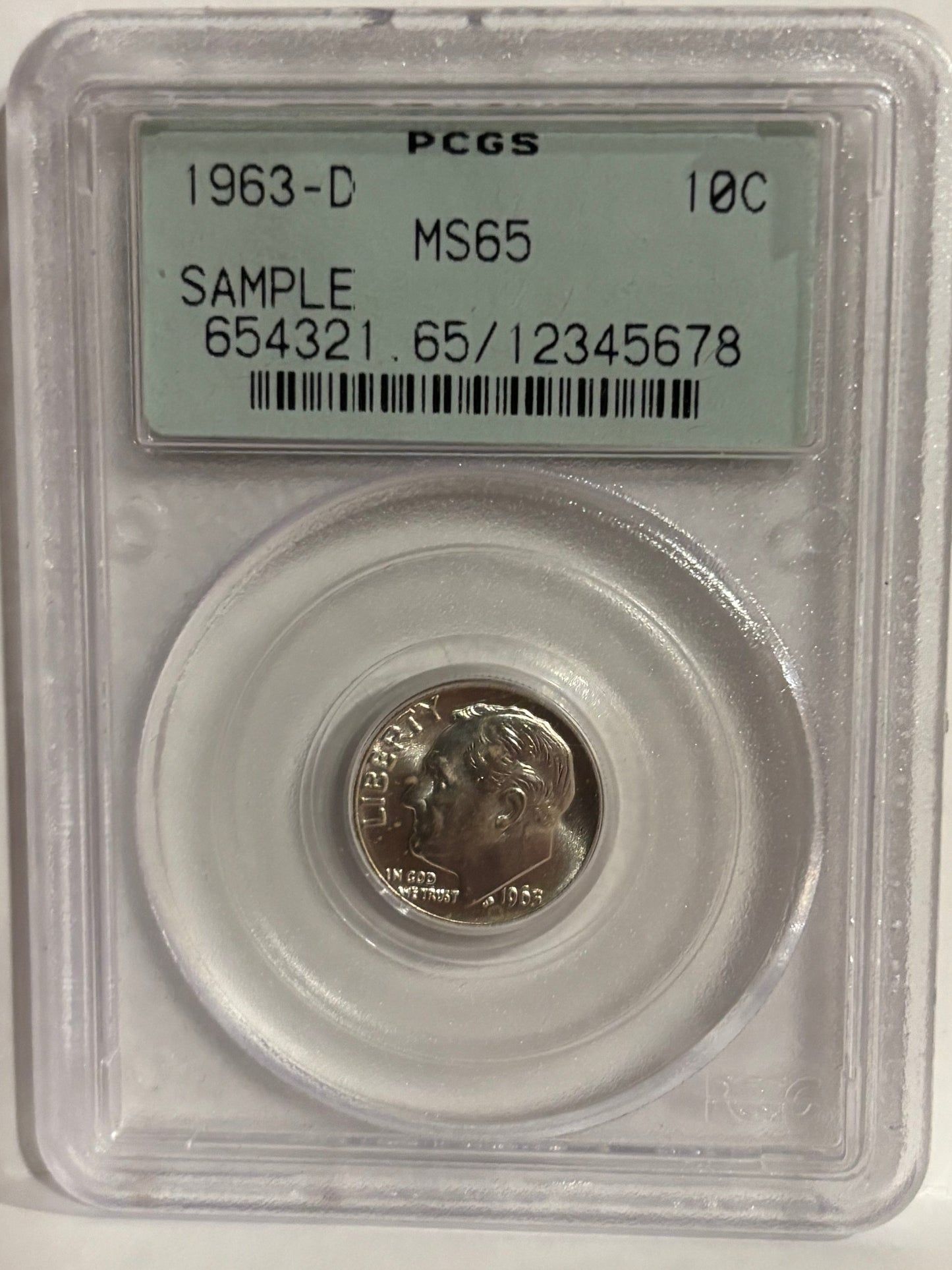 1963-D 10C PCGS MS65 Sample slab