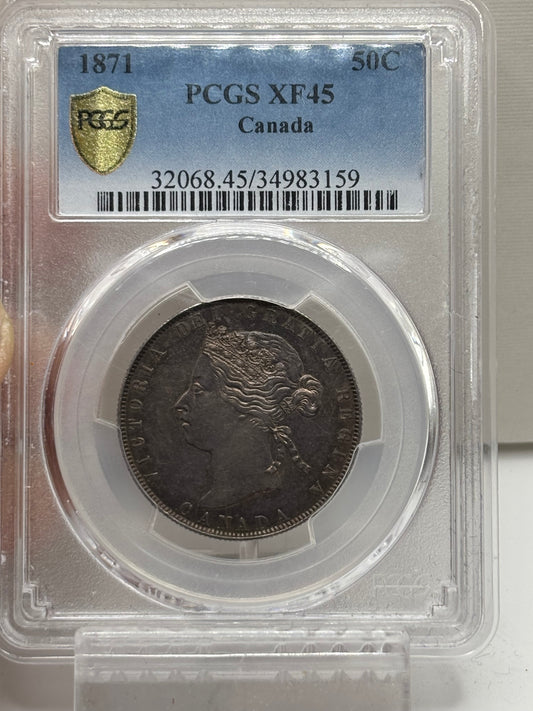 1871 Canada 50 Cents PCGS Graded XF45