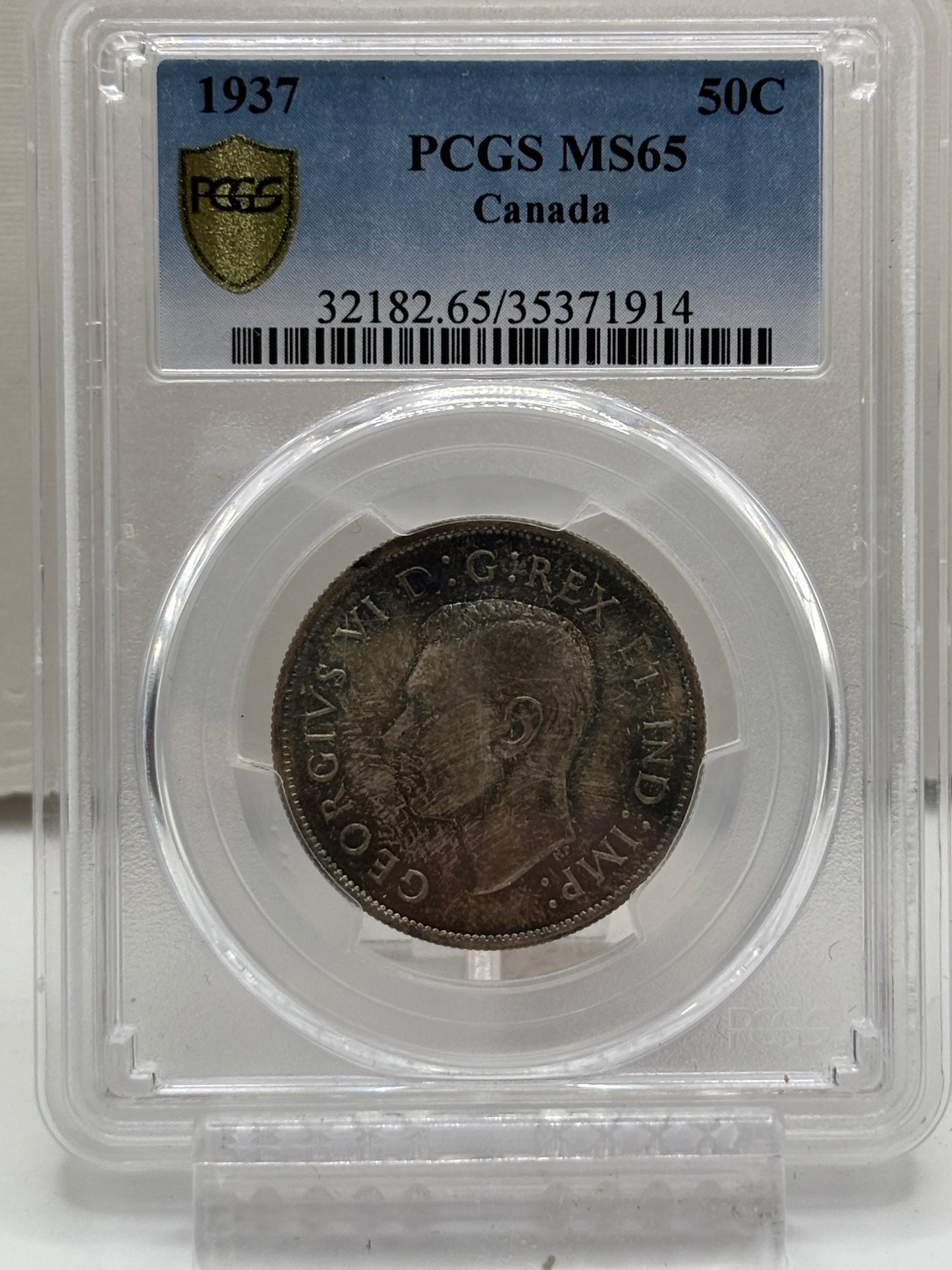 1937 Canada 50 Cents PCGS Graded MS65 Toned