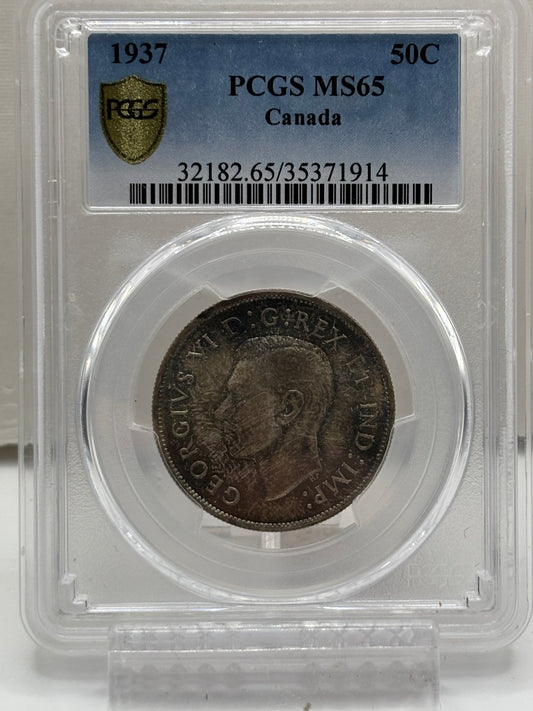 1937 Canada 50 Cents PCGS Graded MS65 Toned