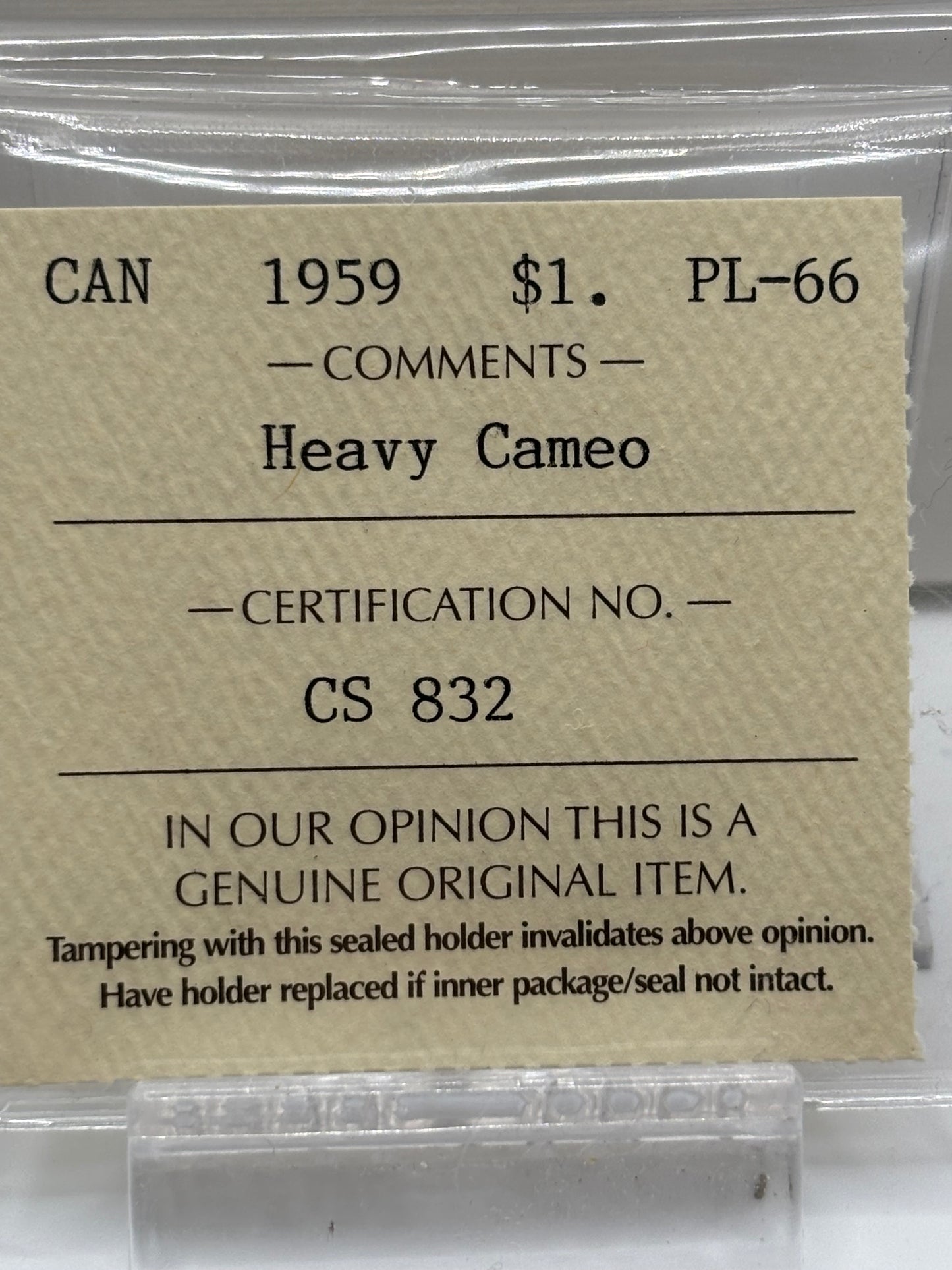 1959 Canada $1 ICCS Graded PL-66 Heavy Cameo