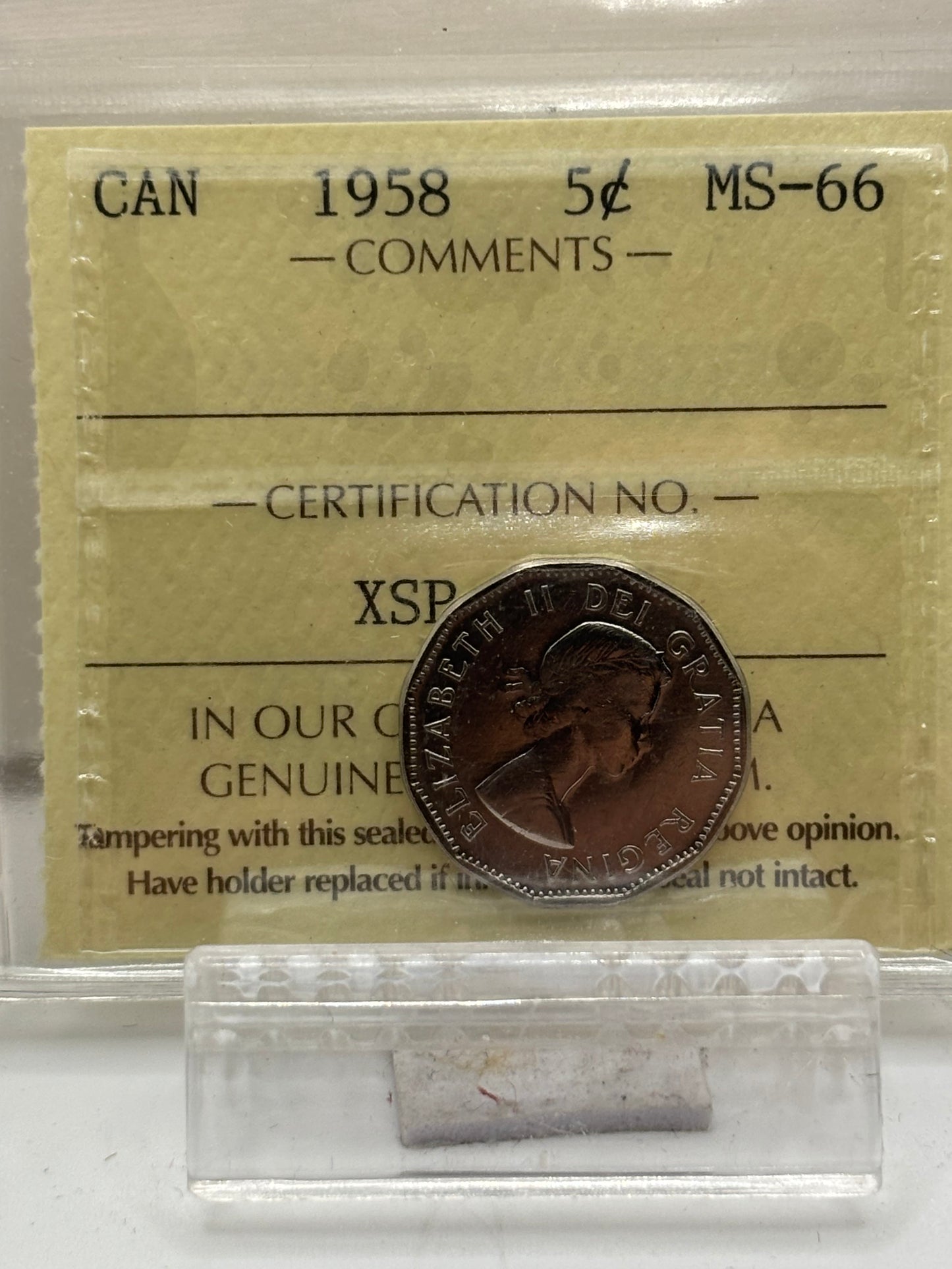 1958 Canada 5 Cent ICCS Graded MS-66