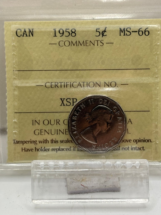 1958 Canada 5 Cent ICCS Graded MS-66