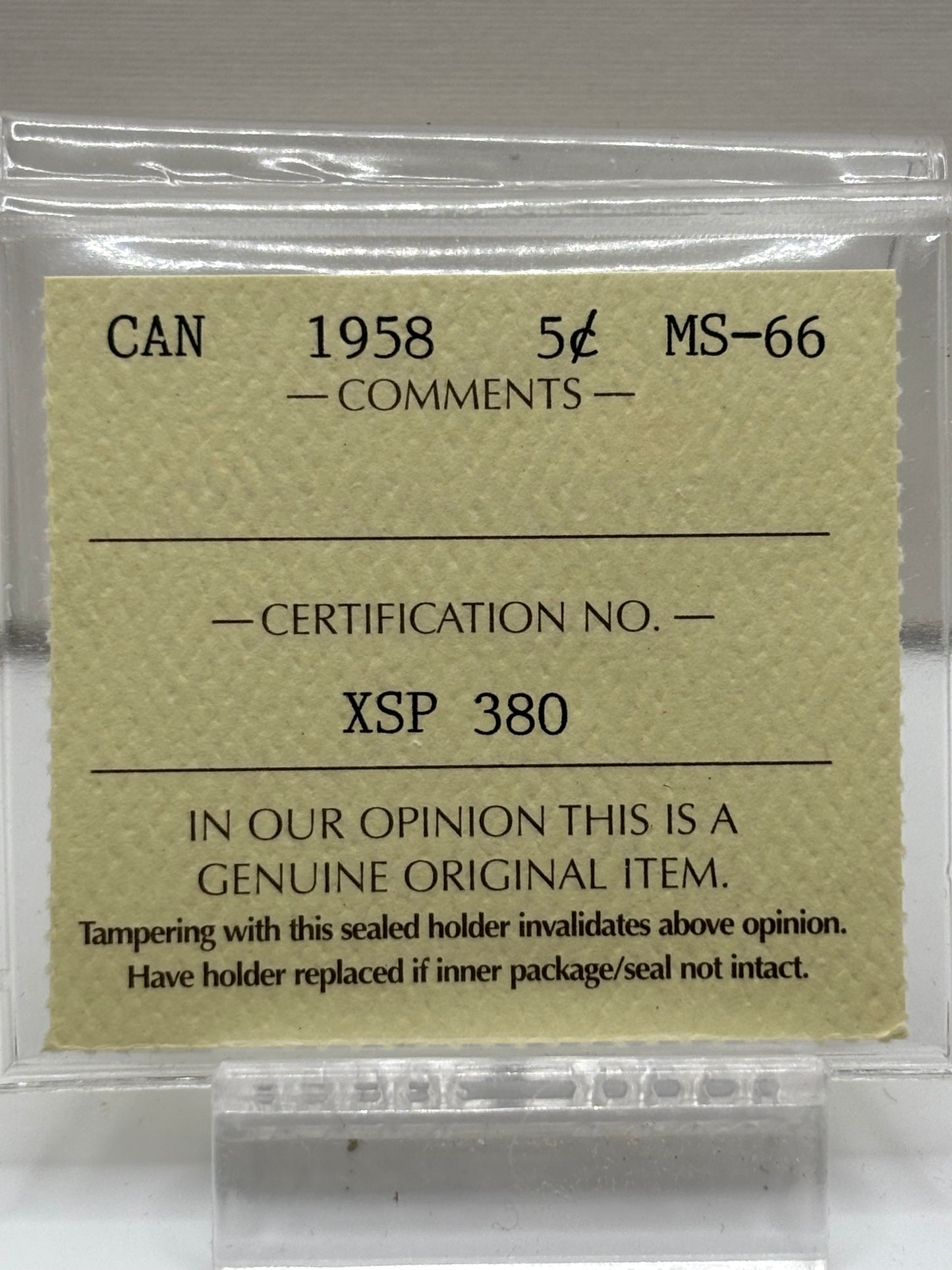 1958 Canada 5 Cent ICCS Graded MS-66