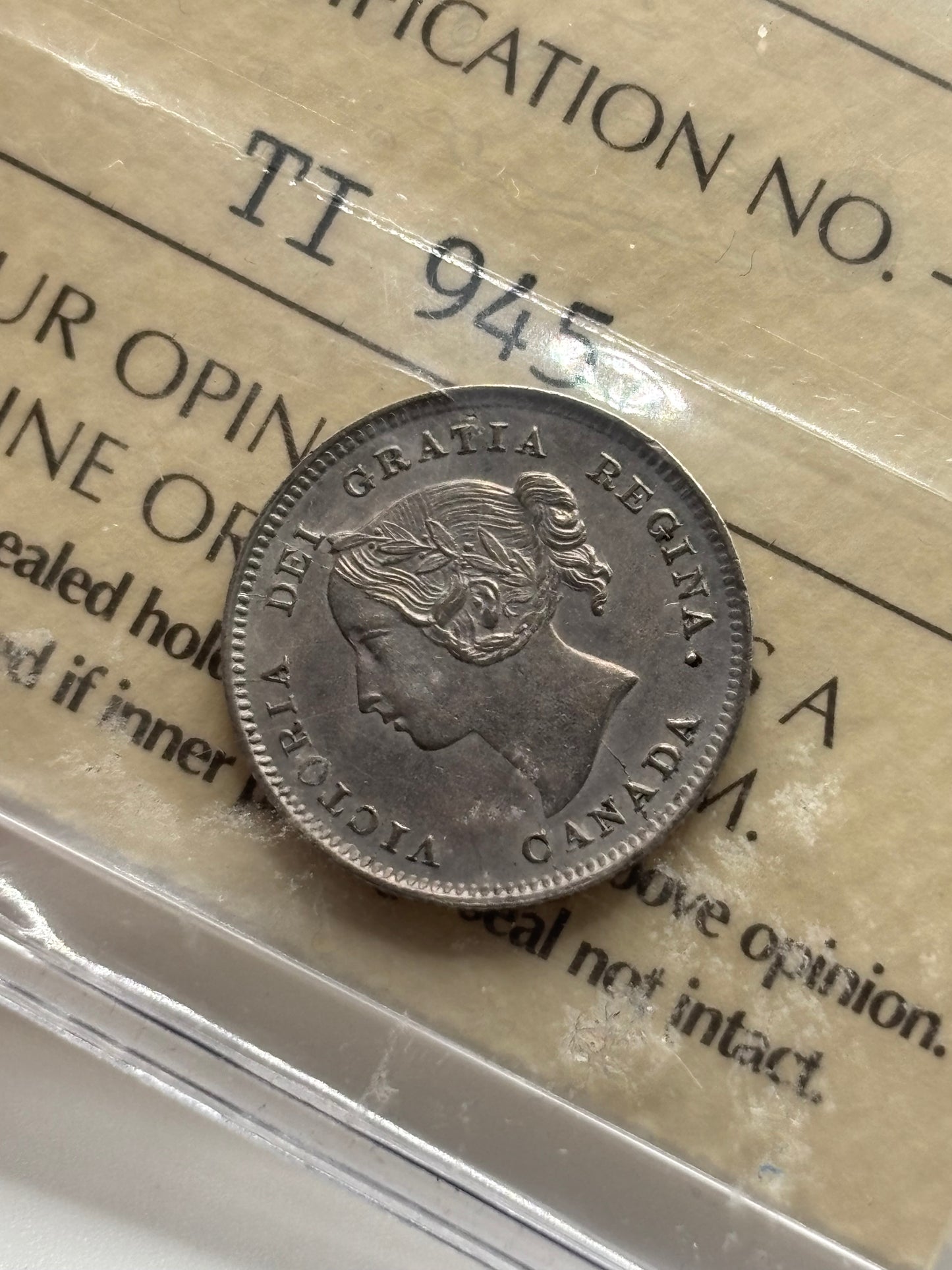 1893 Canada 5 Cents Repunched 893 ICCS graded AU-55