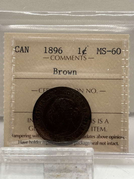 1896 Canada 1 Cent ICCS Graded MS-60 Brown