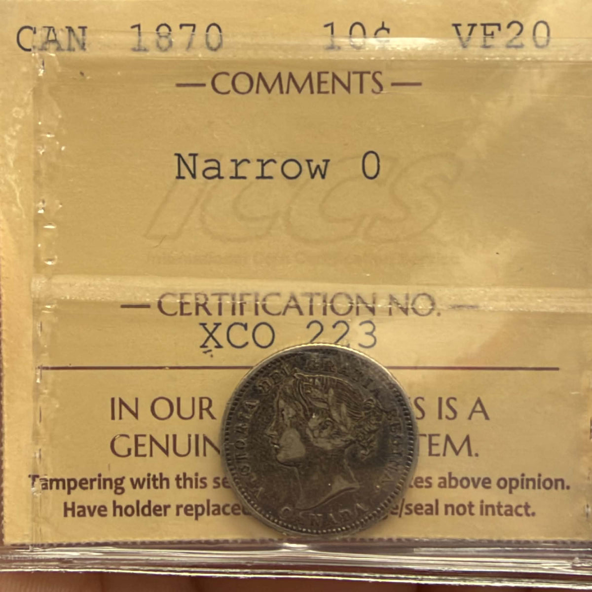 1870 Canadian silver ten-cent Narrow 0 reverse with crowned wreath