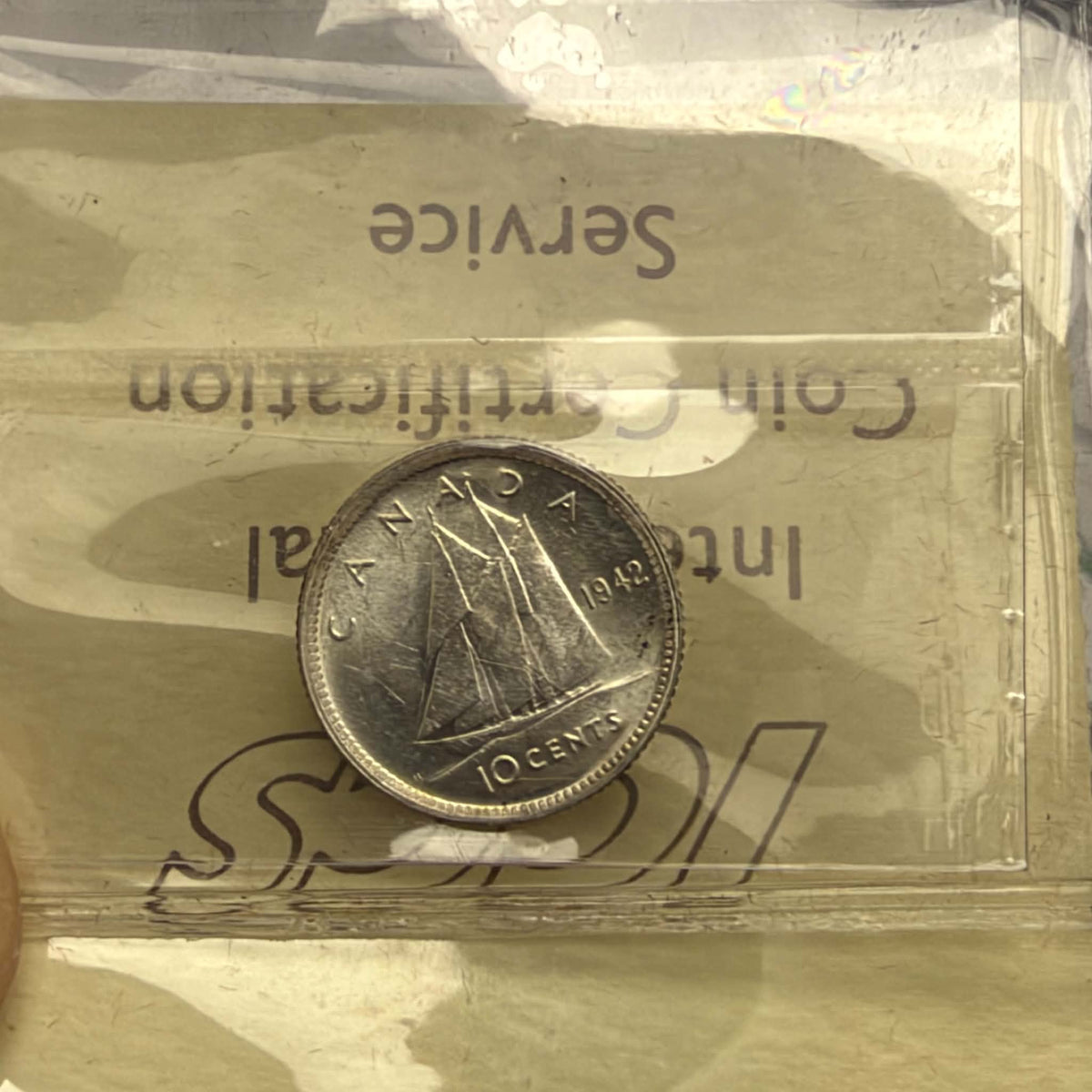 1942 Canadian ten-cent schooner reverse, ICCS MS63 Cameo