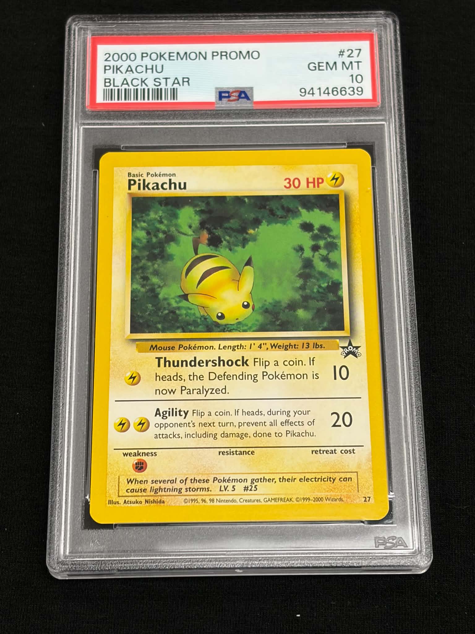 2000 Pokémon Black Star Promo Pikachu #27 PSA 10 GEM MT — Front