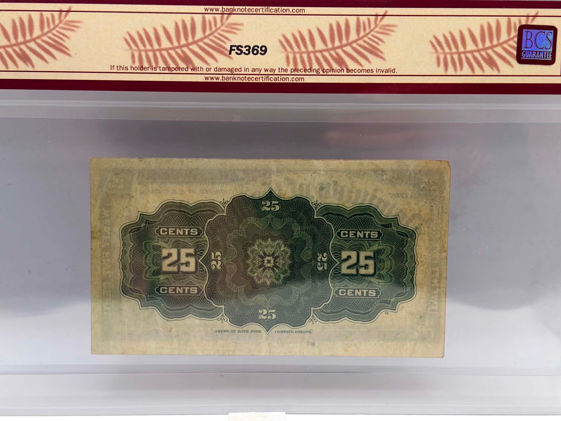 1900 Dominion of Canada 25 Cents Banknote DC-15c Saunders BCS EF-40 Original - Reverse