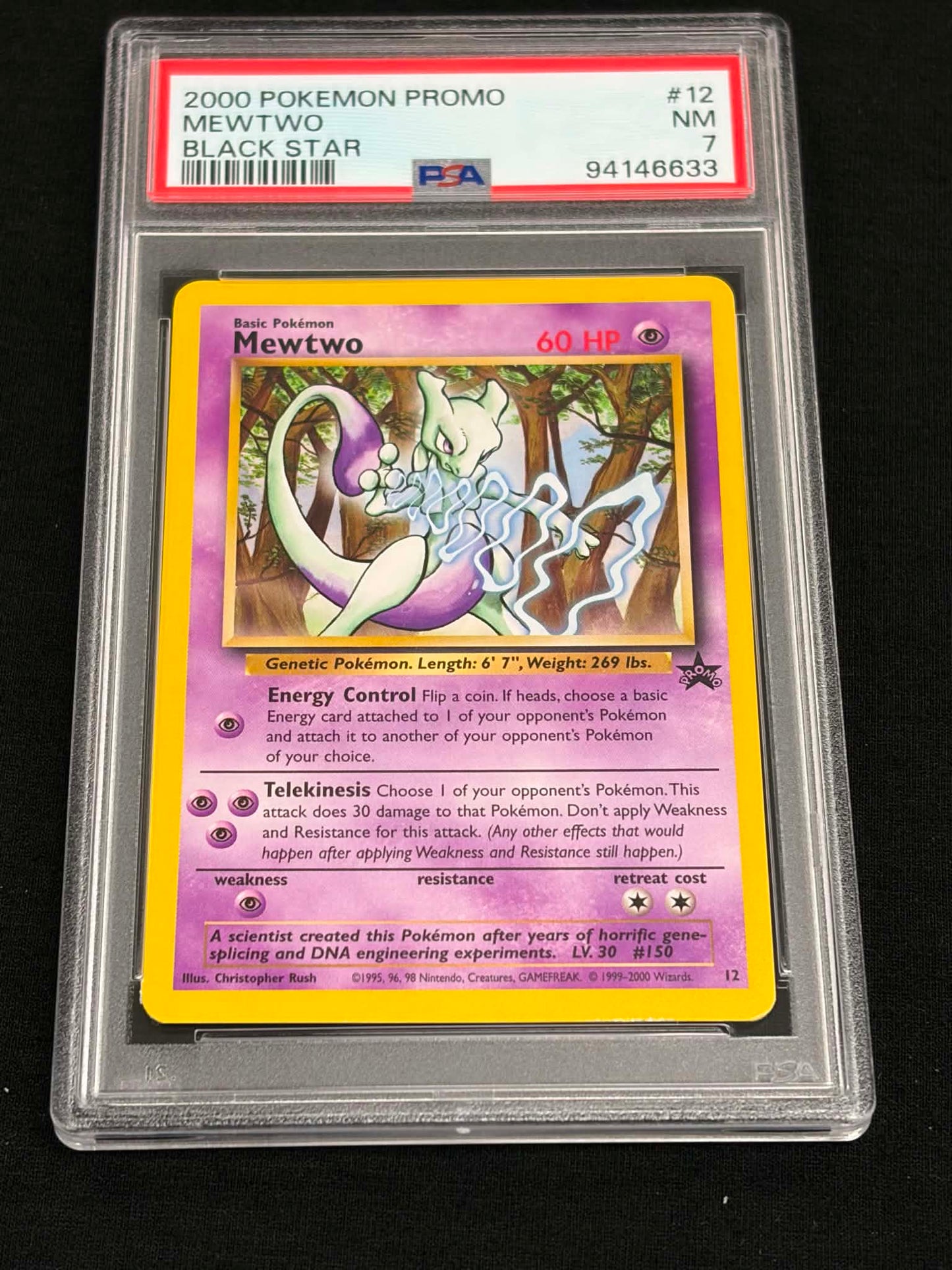 2000 Pokémon Black Star Promo Mewtwo #12 PSA 7 NM — Front