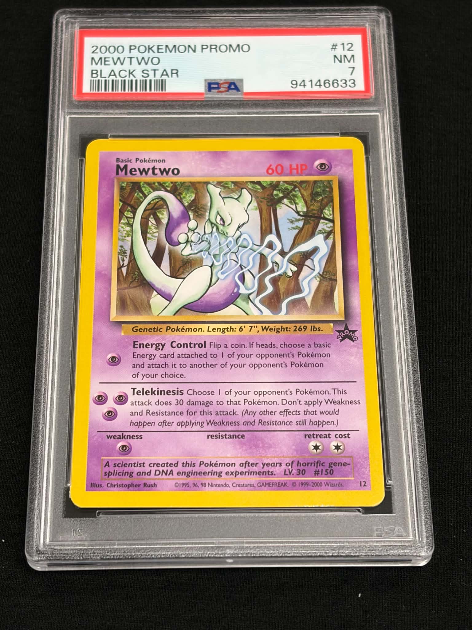 2000 Pokémon Black Star Promo Mewtwo #12 PSA 7 NM — Front