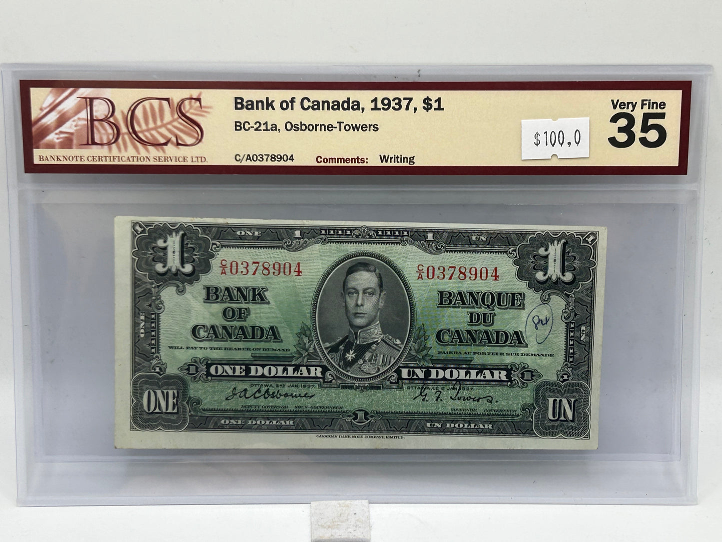 1937 Bank of Canada $1 BC-21a Osborne-Towers BCS Very Fine 35 - Obverse
