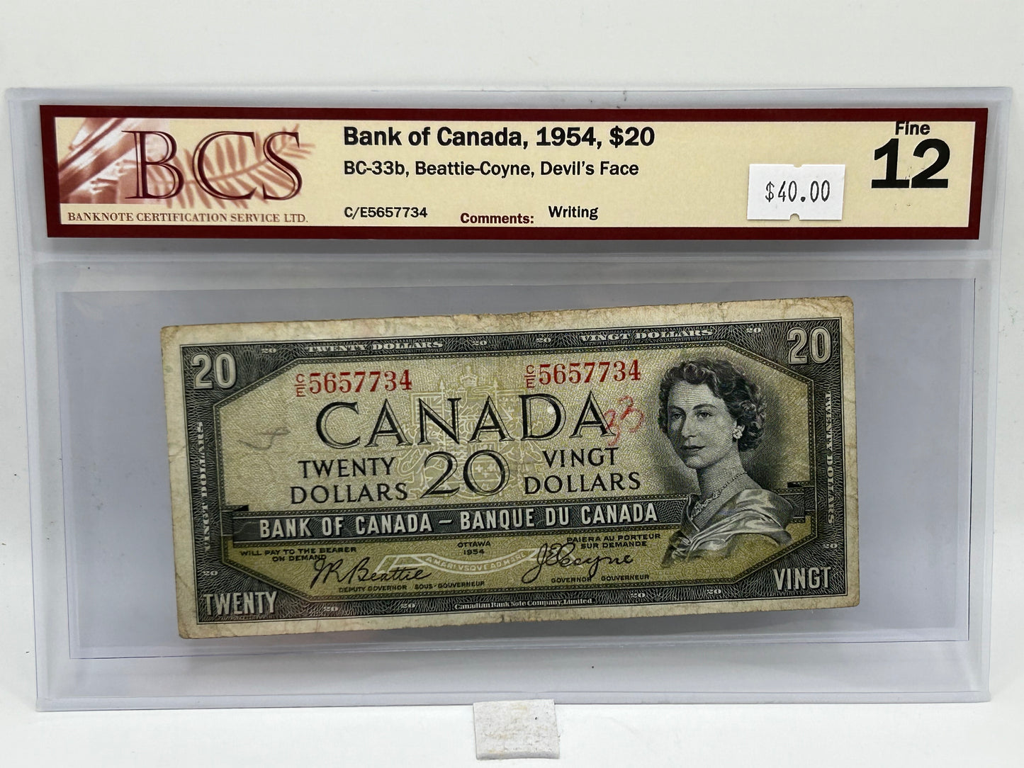 1954 Bank of Canada $20 BC-33b Beattie-Coyne Devil's Face BCS Fine 12 - Obverse