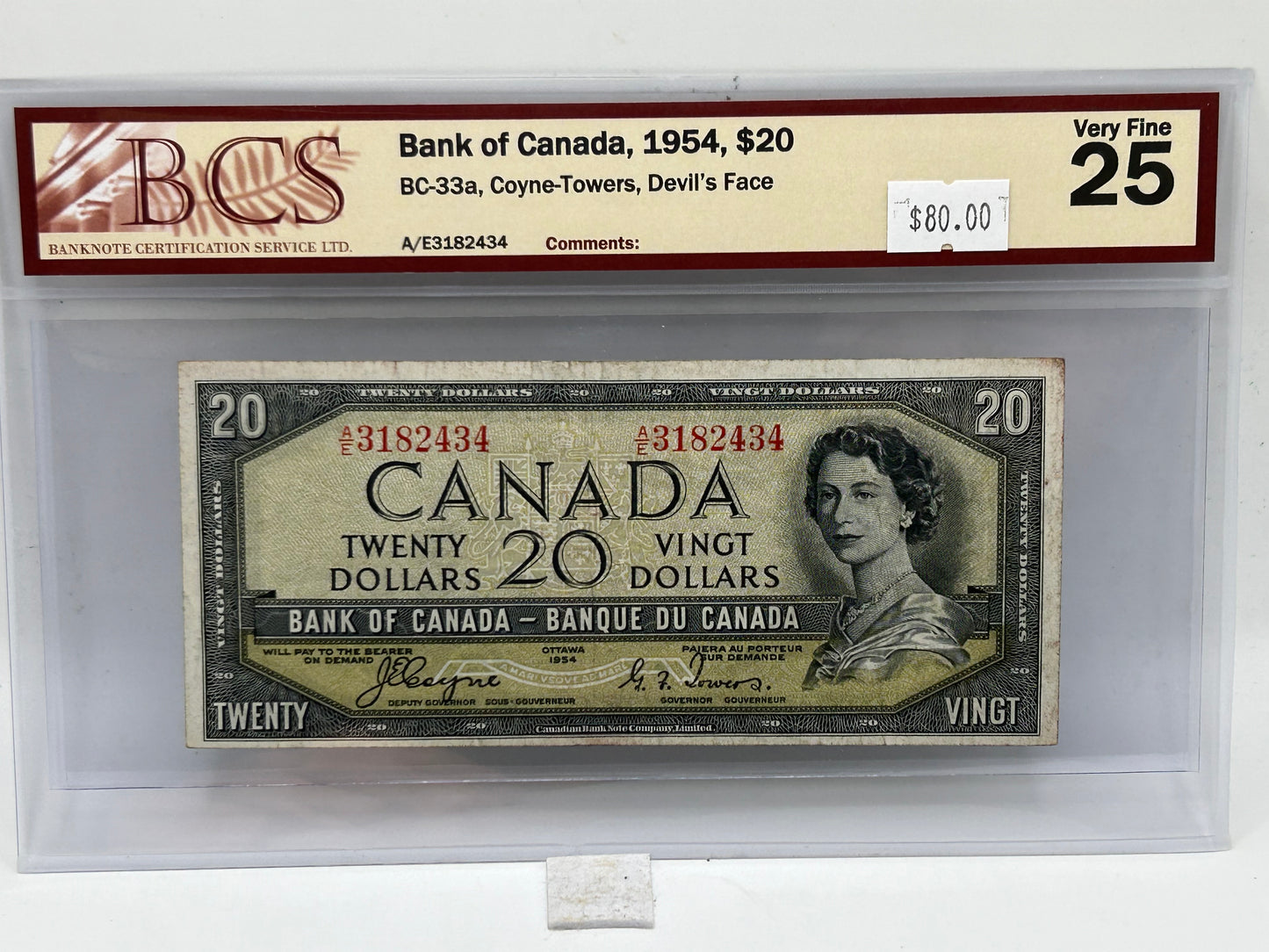 1954 Bank of Canada $20 BC-33a Coyne-Towers Devil's Face BCS Very Fine 25 - Obverse