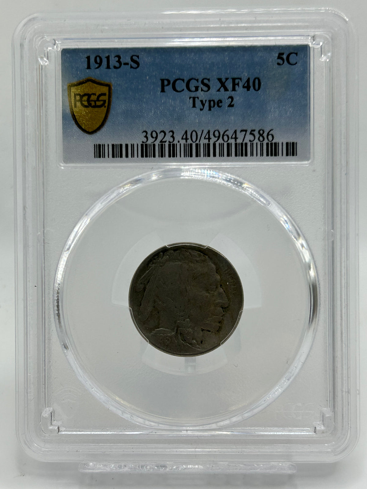 1913-S USA 5 Cents PCGS XF 40 Type 2 Buffalo Nickel — Obverse