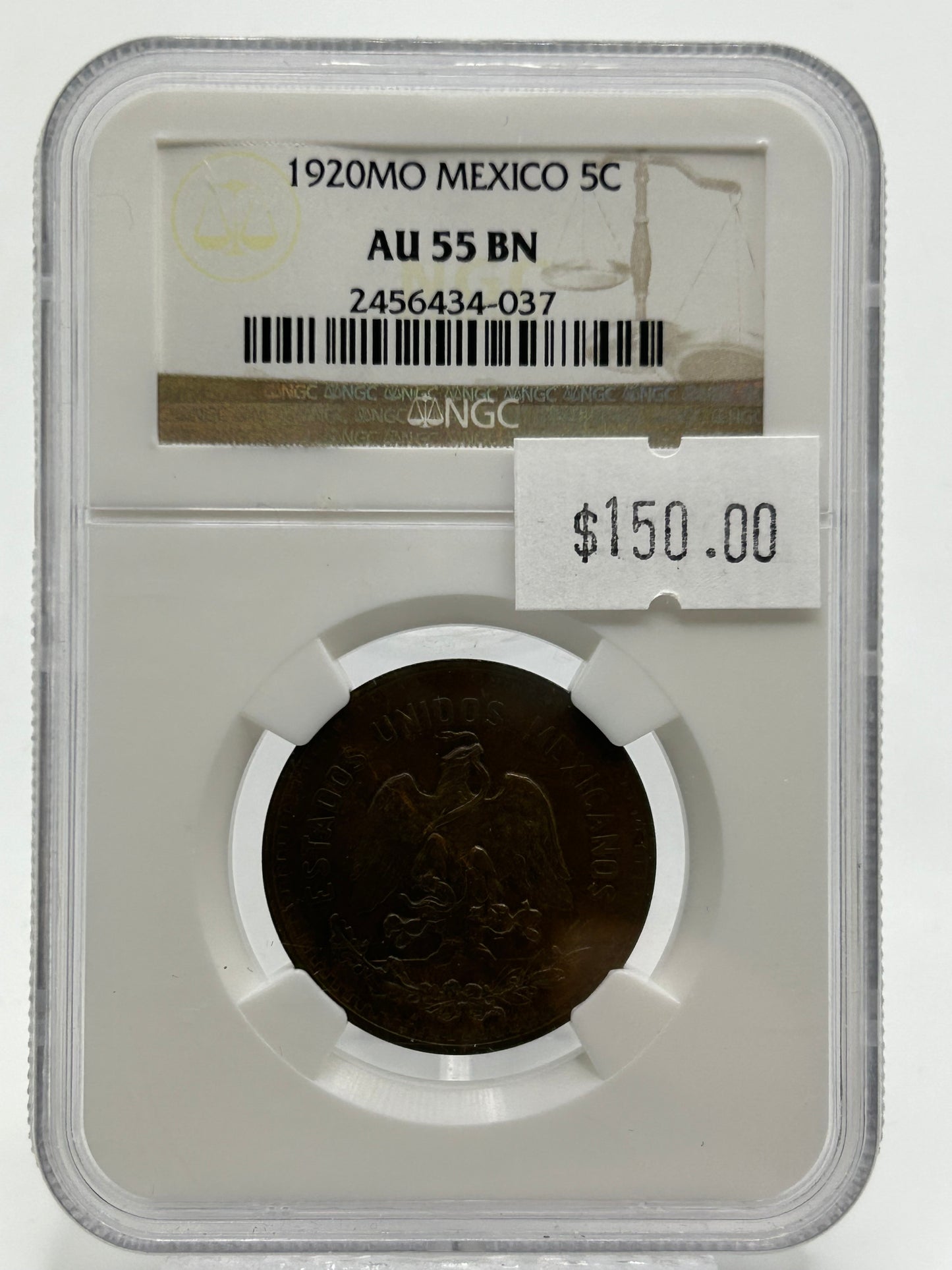 1920 Mo Mexico 5 Centavos NGC AU 55 BN — Obverse