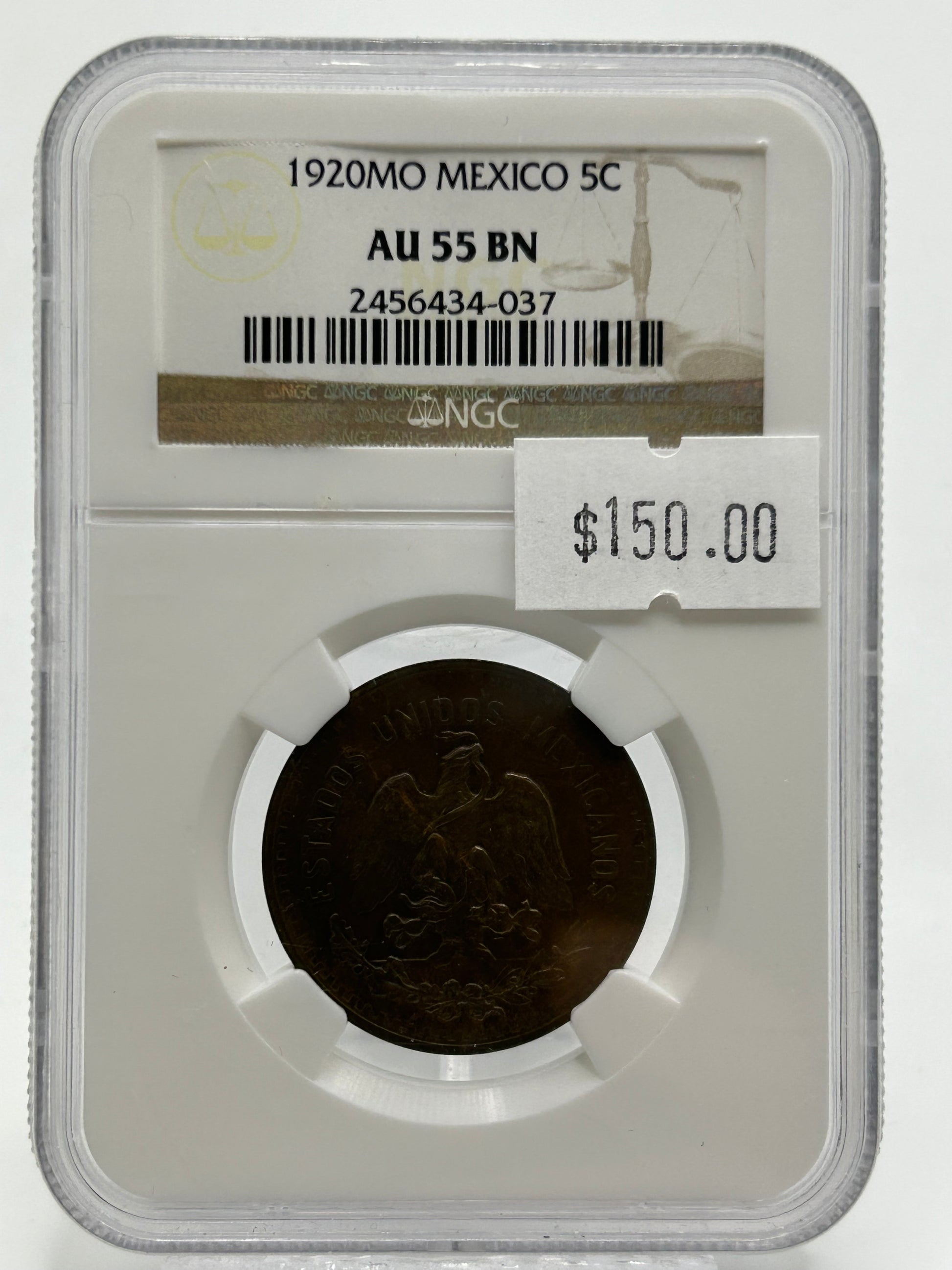 1920 Mo Mexico 5 Centavos NGC AU 55 BN — Obverse