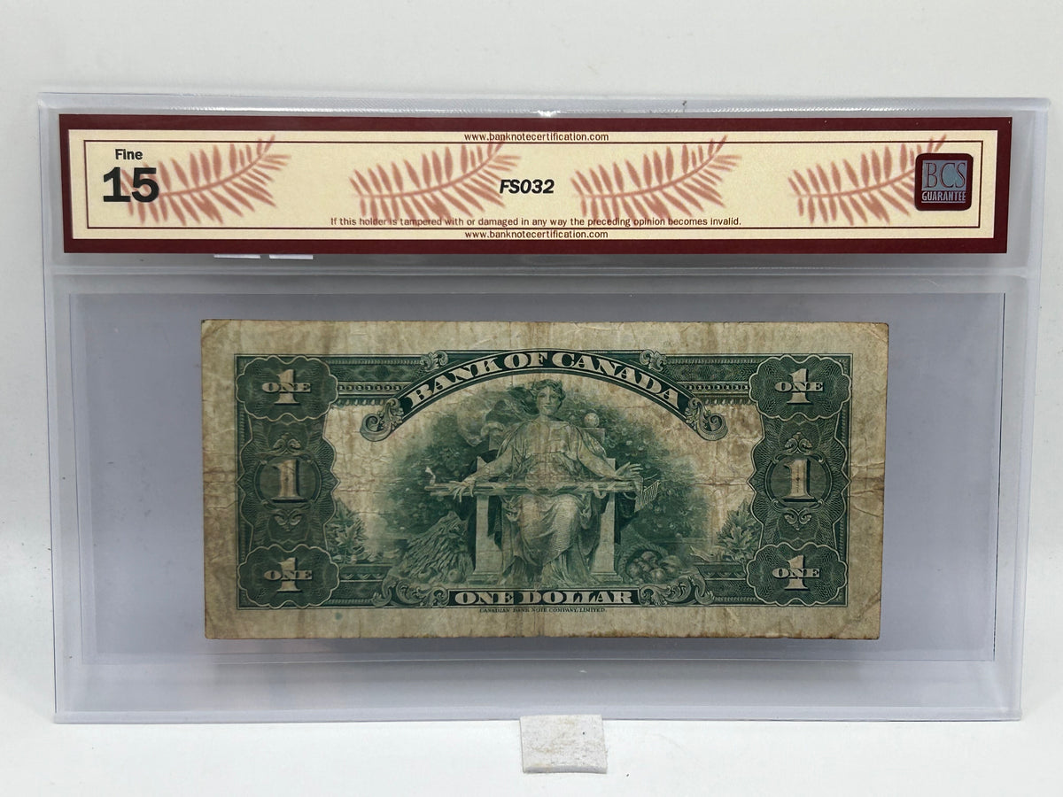 1935 Banque du Canada $1 BC-2 Osborne-Towers French Check Letter B BCS Fine 15 - Reverse