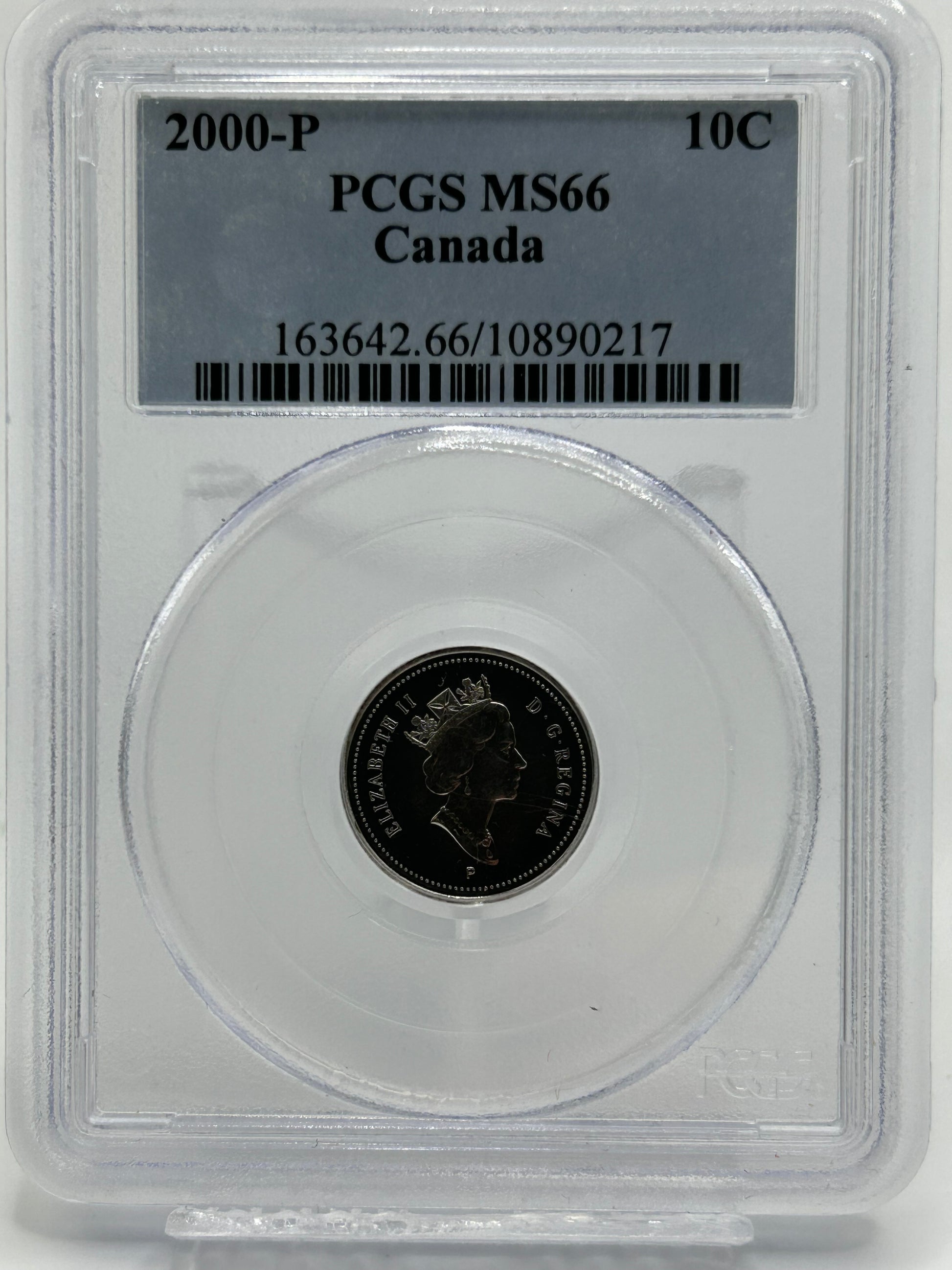 2000-P Canada 10 Cents PCGS MS 66 Queen Elizabeth II P Mintmark — Obverse