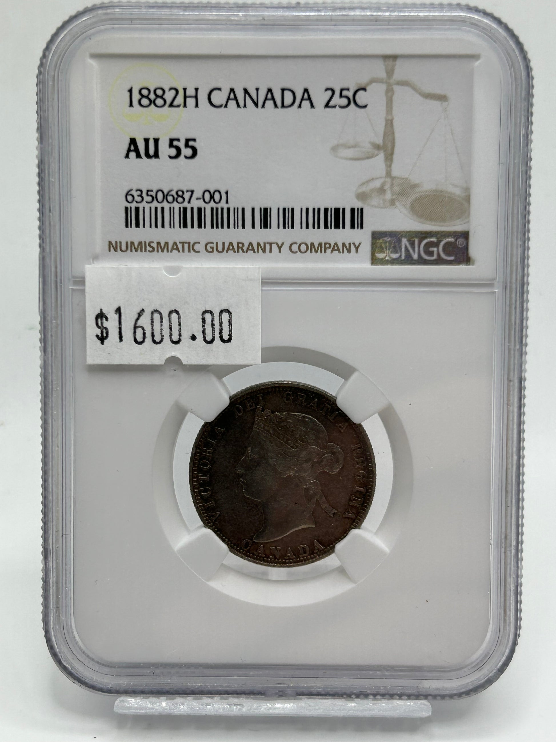 1882H Canada 25 Cents NGC AU 55 — Reverse
