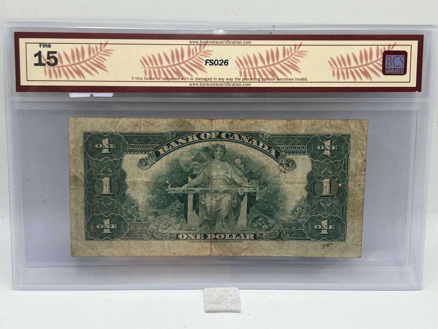 1935 Bank of Canada $1 BC-1 Osborne-Towers English Series B Check Letter A BCS Fine 15 - Reverse