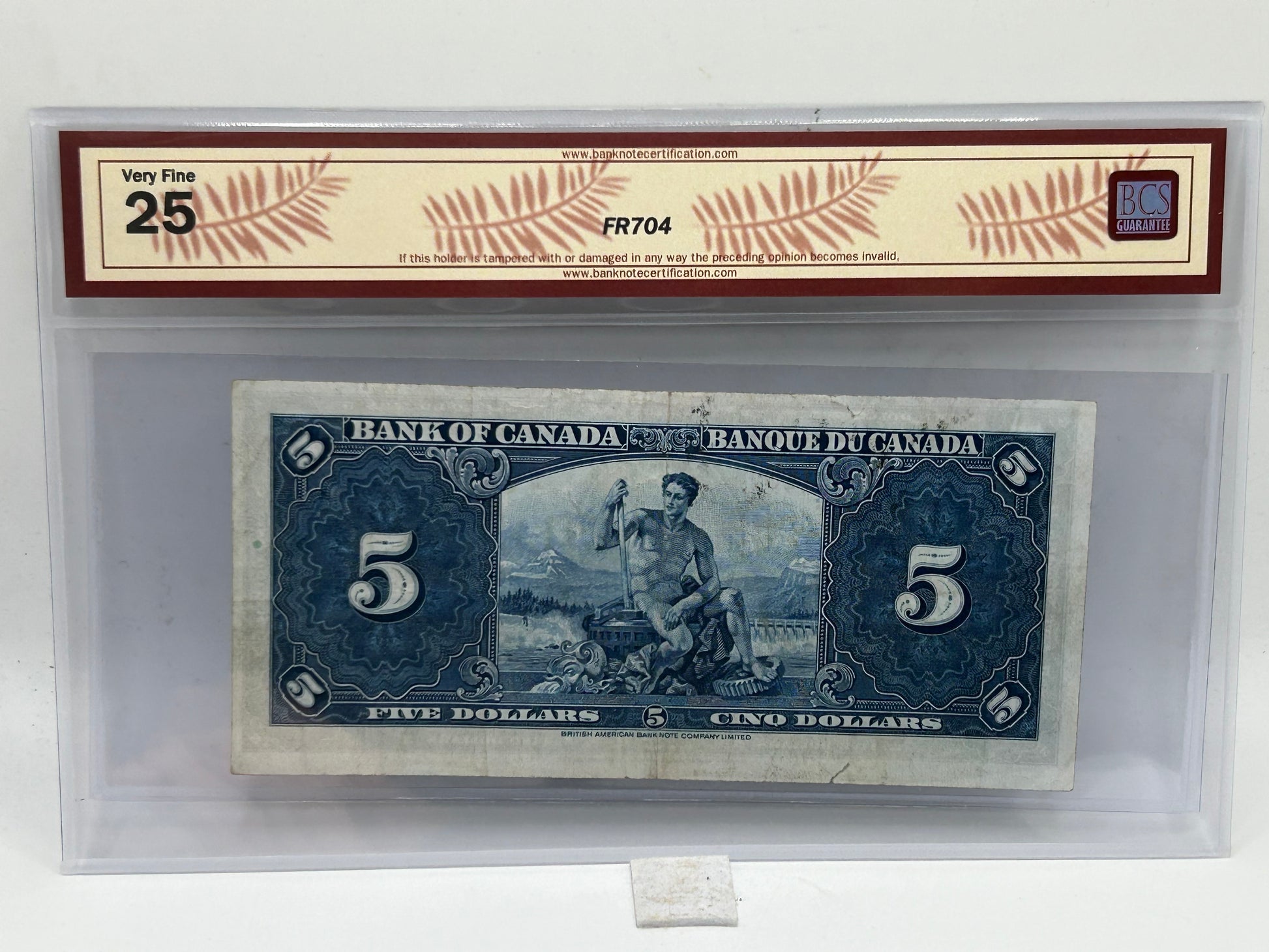 1937 Bank of Canada $5 BC-23c Coyne-Towers BCS Very Fine 25 - Reverse