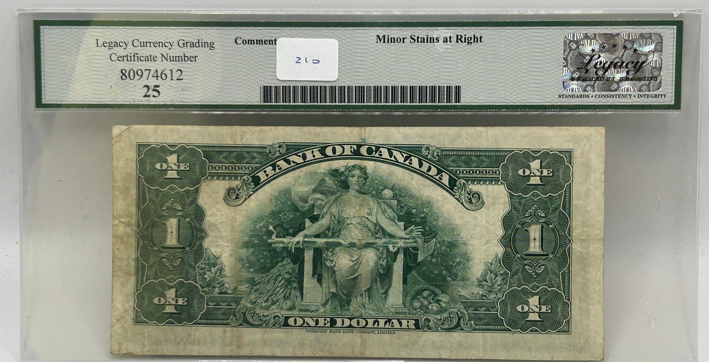 1935A Bank of Canada $1 English BC-1 Osborne-Towers Legacy Very Fine 30 - Reverse