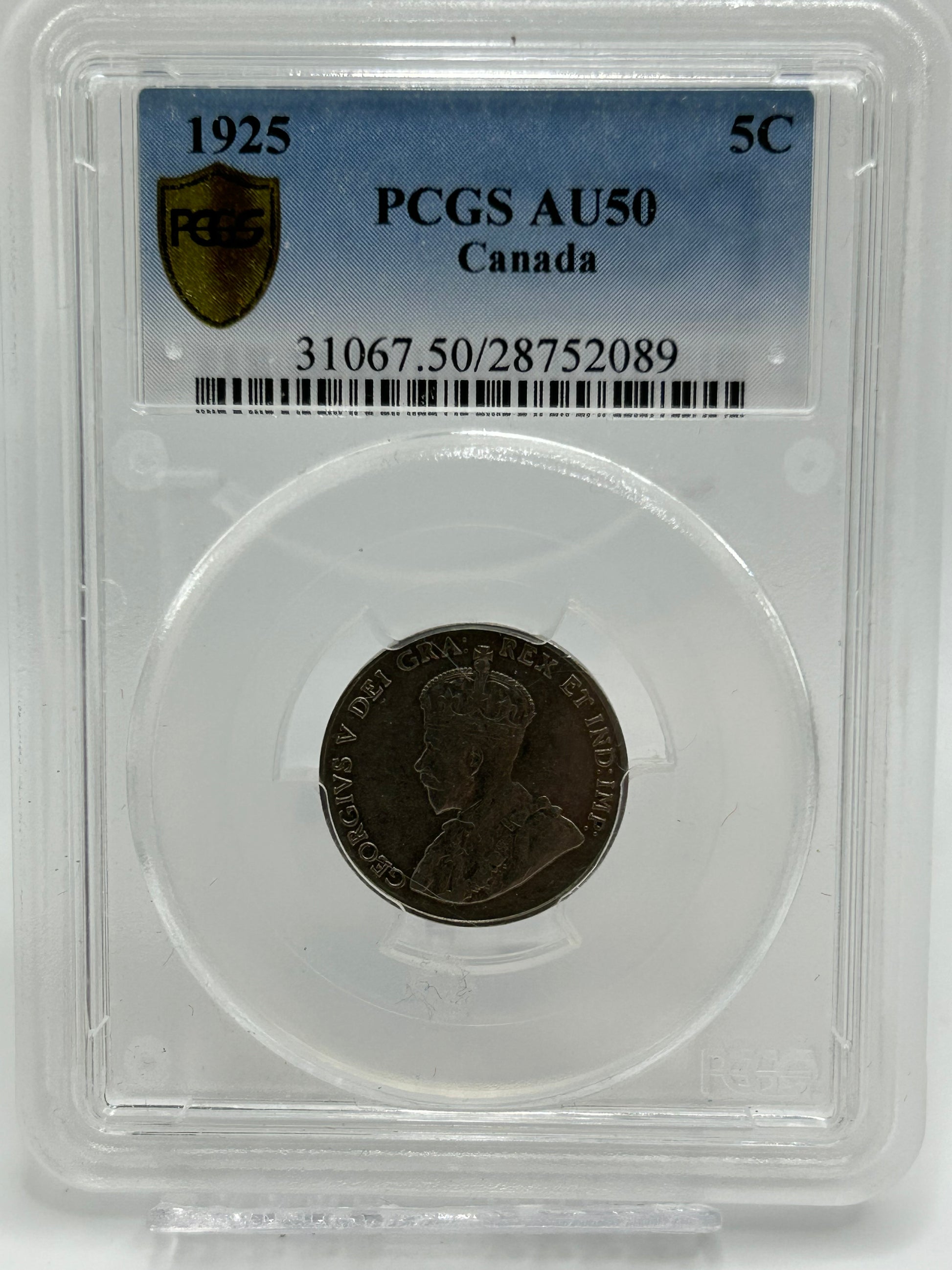 1925 Canada 5 Cents PCGS AU 50 — Obverse