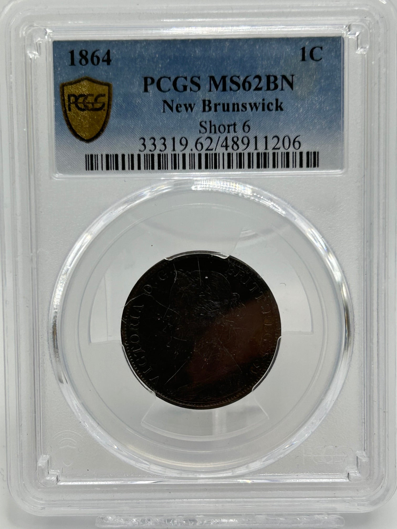 1864 New Brunswick 1 Cent PCGS MS 62 BN Short 6 — Obverse