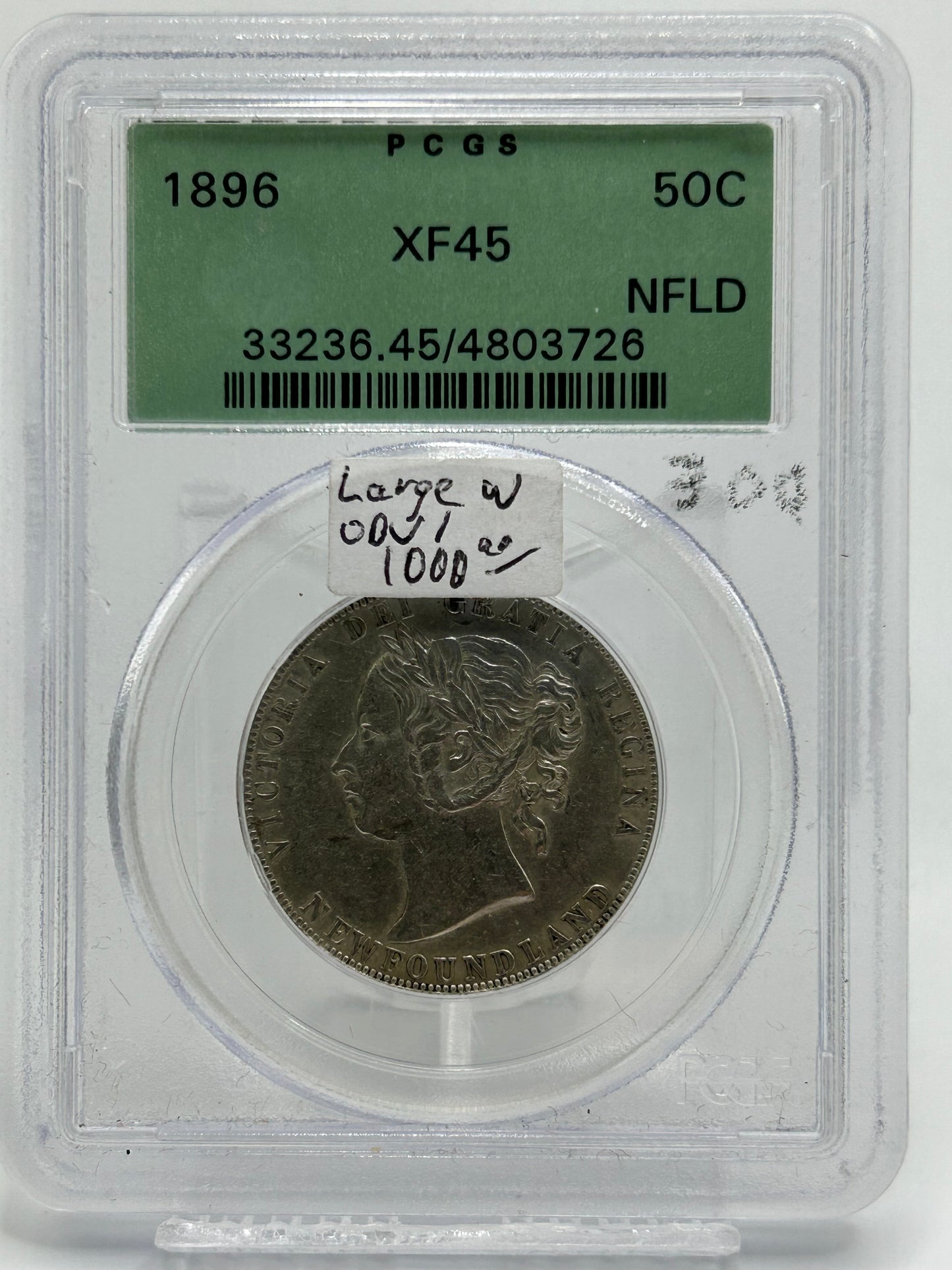 1896 Newfoundland 50 Cents PCGS XF 45 Large W Variety Queen Victoria — Obverse