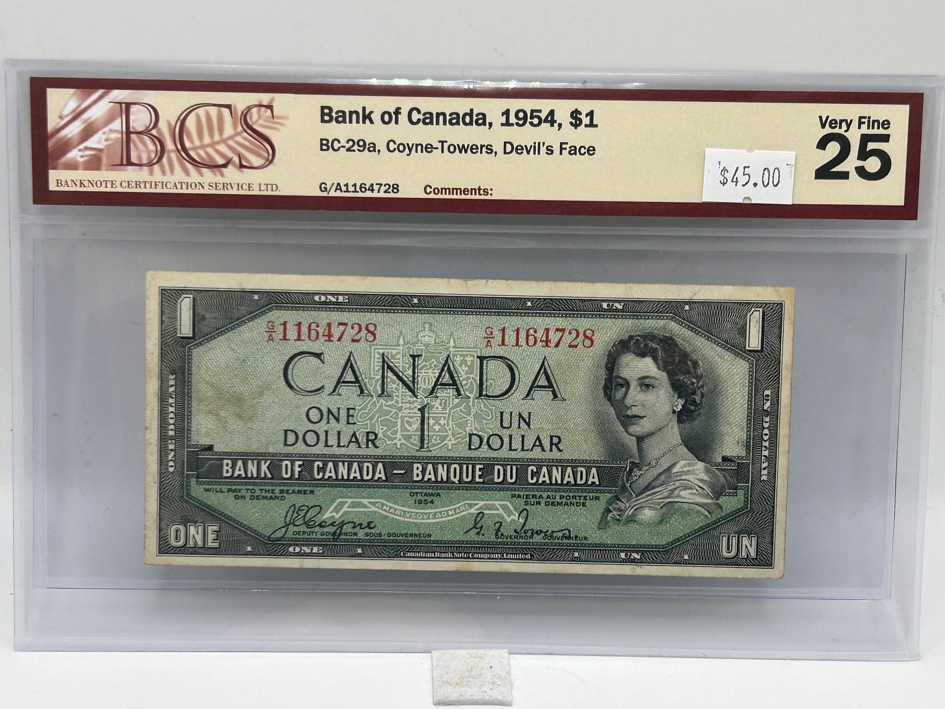 1954 Bank of Canada $1 BC-29a Coyne-Towers Devil's Face BCS Very Fine 25 - Obverse